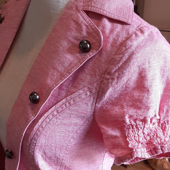 G by GUESS XS Micro Check Elasticized Back Bolero Jkt. LINEN BLEND - Picture 9 of 10